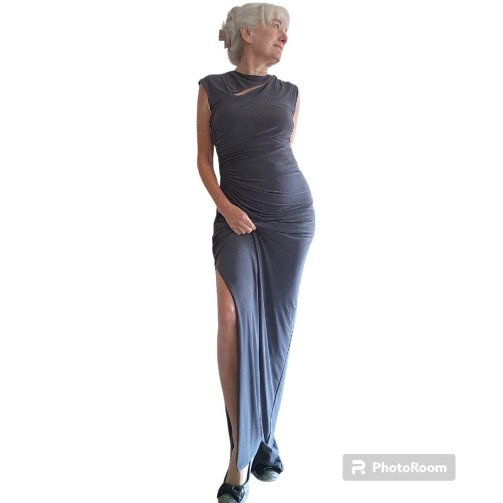 Lauren Ralph Lauren Evening Ruched Rhinestone Cut Out Maxi Dress Sz 8